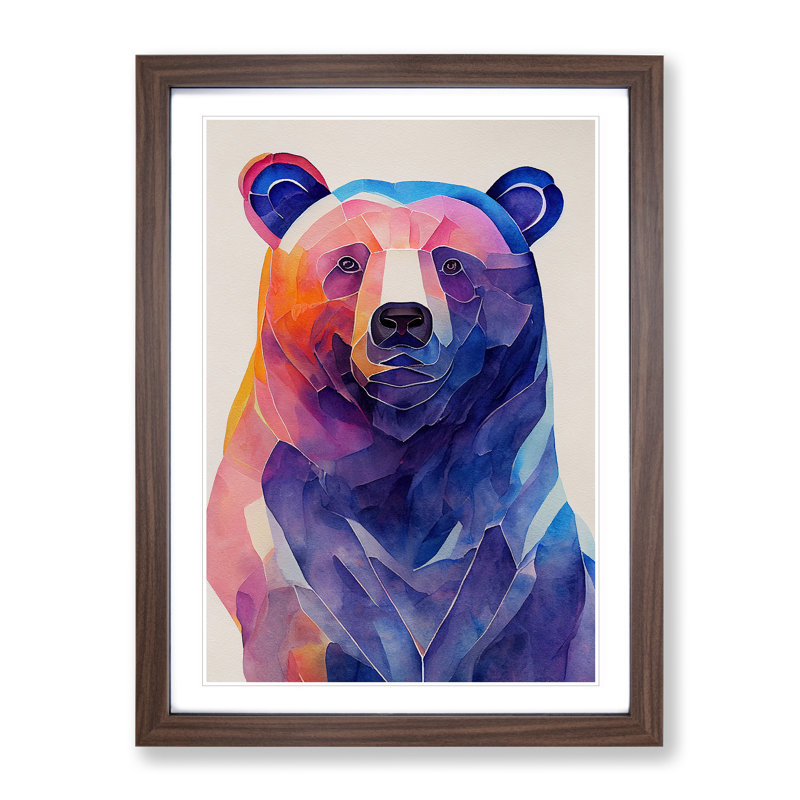 Bear Painting No.1 Abstract - Wall Art, 48cm H x 36cm W x 2cm D, White, Walnut Framed Paper