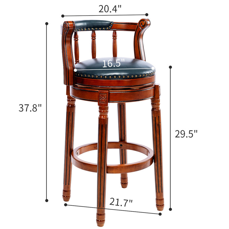 Sturdivant Genuine Leather Swivel Wooden, Brown Leather/ Brown Frame, Counter Stool (26" Seat Height)