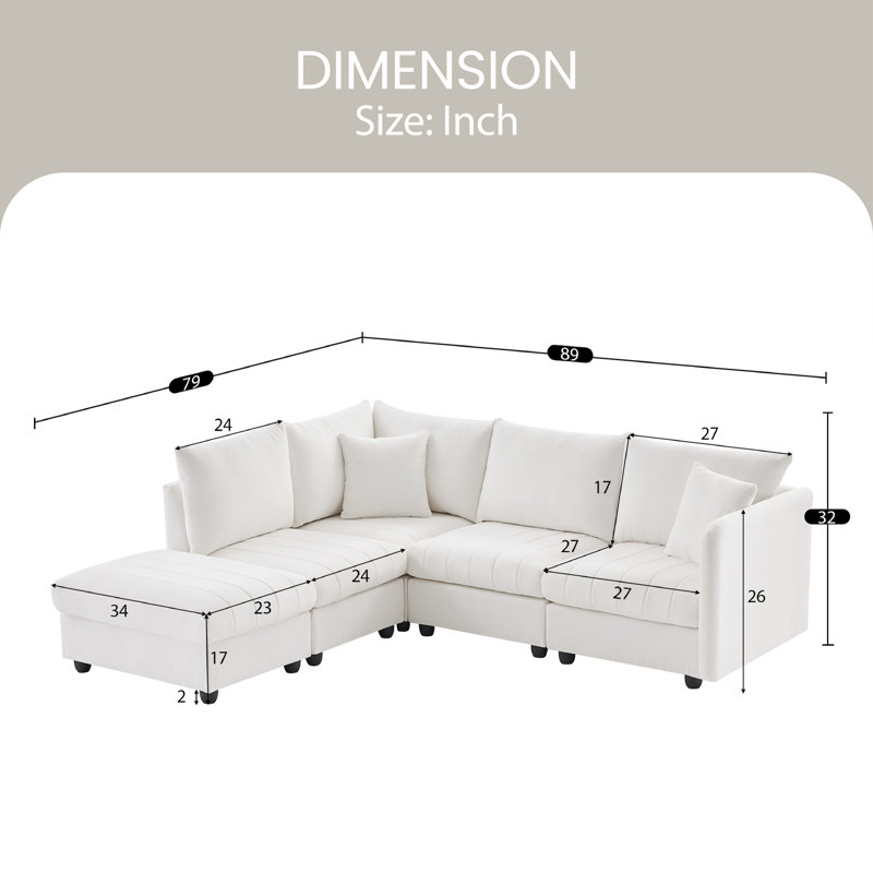 Dinnigan Upholstered L-Shaped Sectional, White Linen