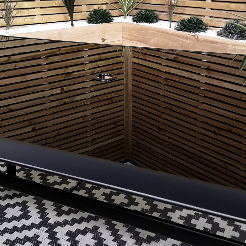 Farhan Rectangular Metal Outdoor Dining Table With Umbrella Hole , 378.46cm cm W 228.6cm cm D