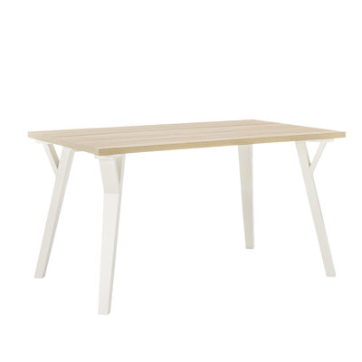 Table de salle à manger rectangulaire - blanc et brun clair, pieds en bois massif, plateau, peut accueillir 6 sièges en chêne contemporain, pieds et sièges