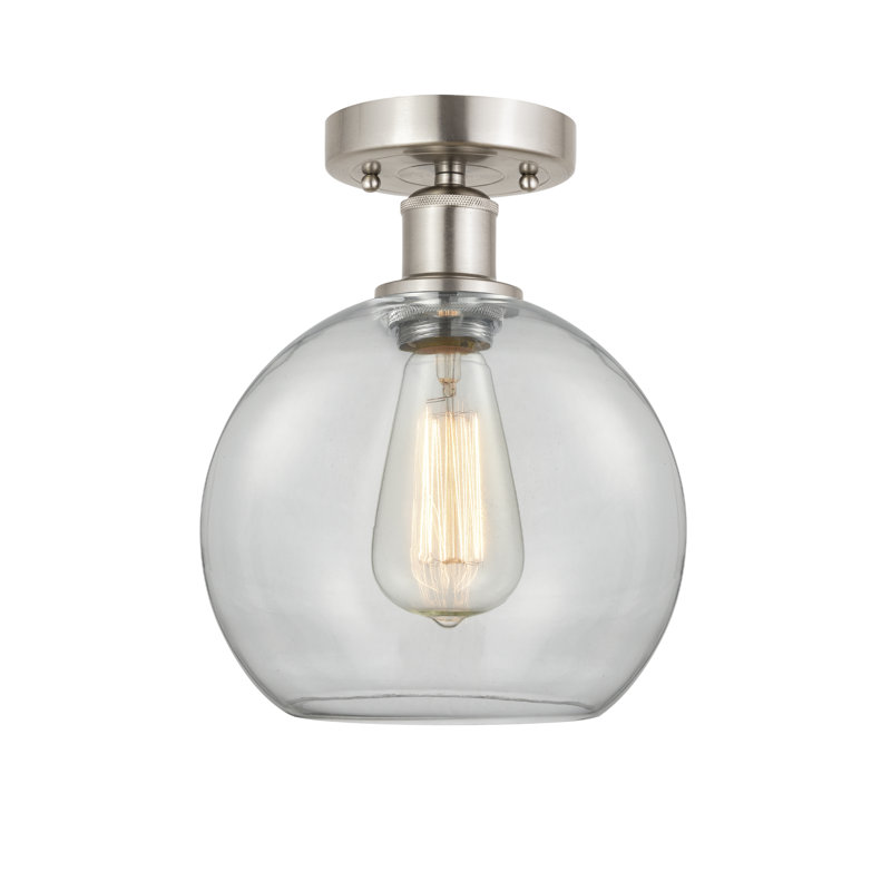 Plafonnier semi-encastré 1 lumière, H 10,13 po x l 8 po x P 8 po, Nickel satiné brossé, Transparent