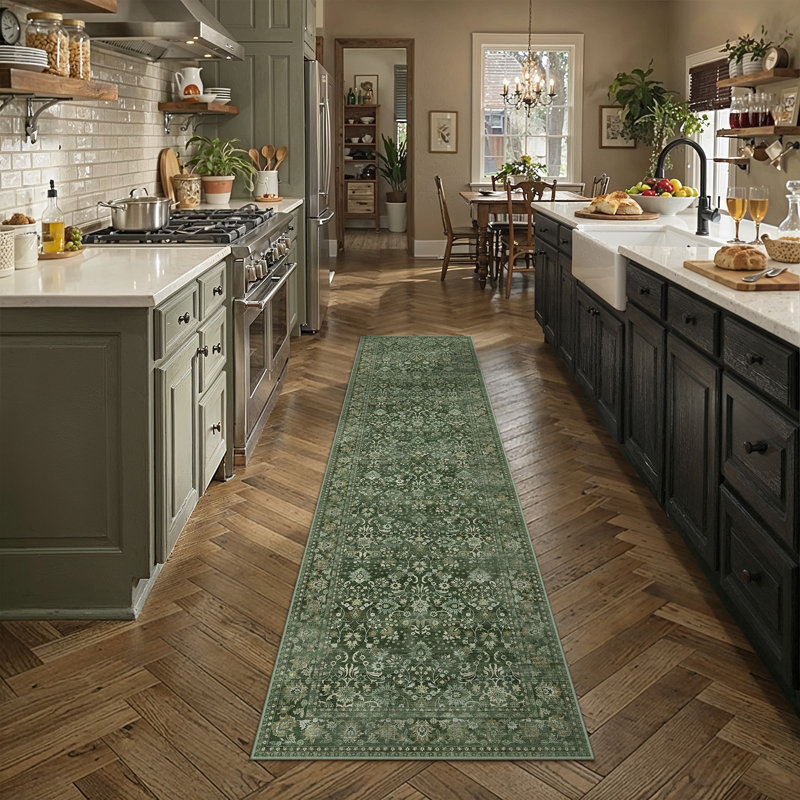 Tapis traditionnel lavable Cohen, Tapis de couloir 2 pi x 8 pi, Vert