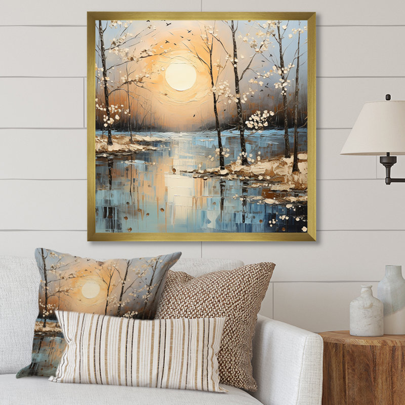 «Grey Spring Time Forest Tranquility II - Fruits», art mural, Gold Picture Framed, 30" H x 30" W