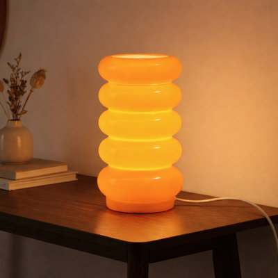 10.4'' Modern 5-Tier Stacked Bubble Ambient Glass Table Lamp with Dimmable Switch and E12 Lamp Holder for Bedroom, Living Room or Entryway