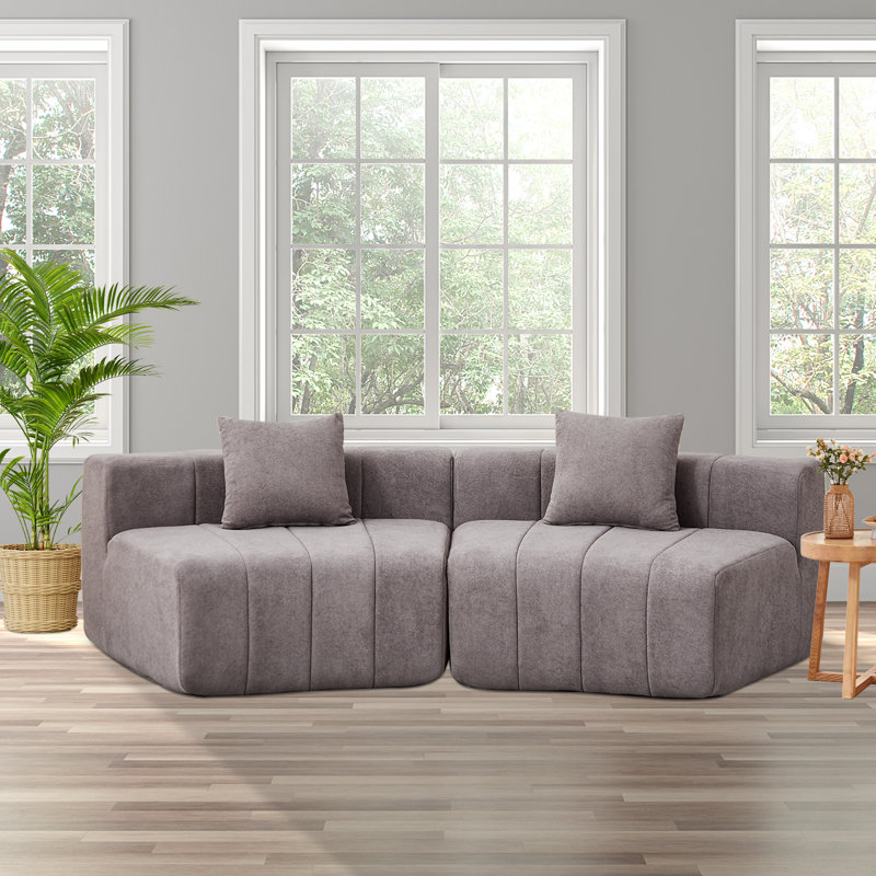 Canapé modulaire courbé en chenille avec 2 coussins - Conception semi-circulaire modulaire pour le salon, la chambre à coucher, le bureau ou le salon