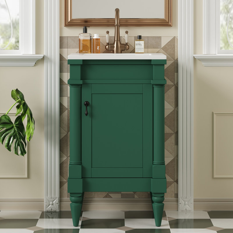 18-Inch Modern Bathroom Vanity with Sink, Modern Bathroom Storage Cabinet with Door, Freestanding Small Space Bathroom Cabinet, Single Sink Cabinet with Adjustable Shelf