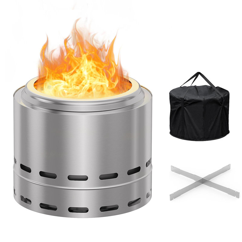 15" Smokeless Fire Pit, Portable Outdoor Firepit, Wood Burning Fireplaces, Low Smoke Bonfire For Camping, Patio And Outside
