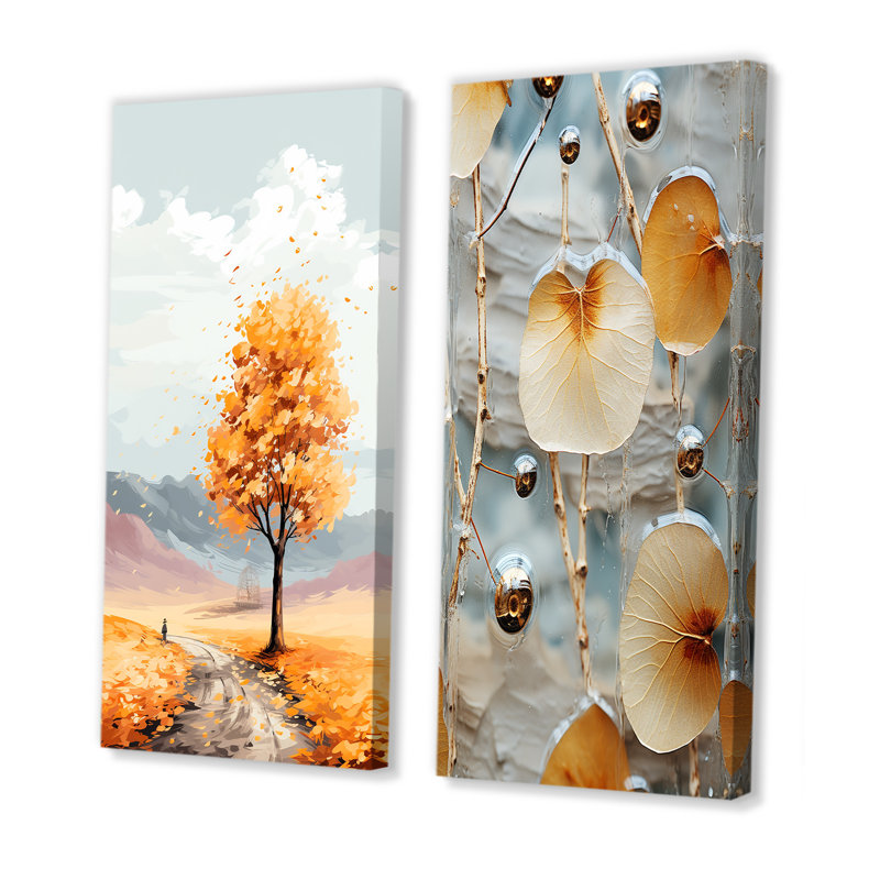 Ensemble de salon mural orange orange Basswood Essence II - arbre, Toile tendue, H 28 po x l 25 po