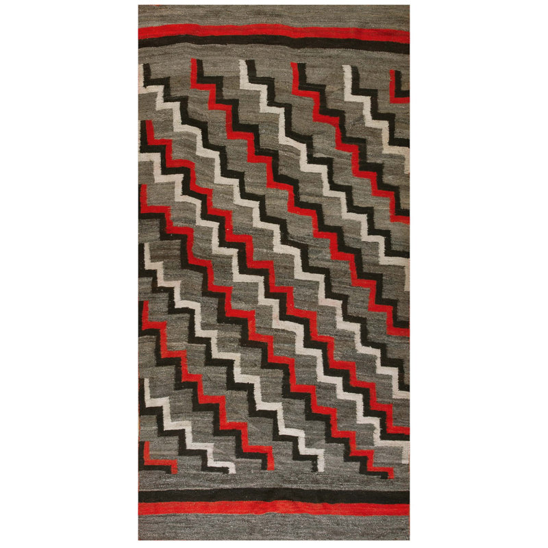 Exiting Chevron Deign Antique Navajo Long and Narrow Wool Gray Native American Rug