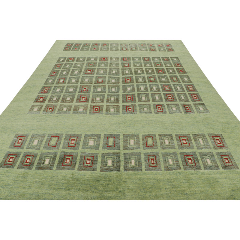 Rug & Kilim’S French Art Deco Rug In Green With Geometric Patterns, Rectangle 8' x 10'