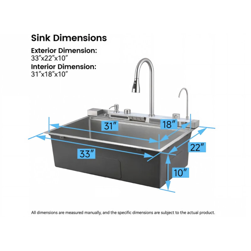 Drop-In Single Bowl Stainless Steel Kitchen Sink, L 33 po x l 22 po, Brushed Nickel