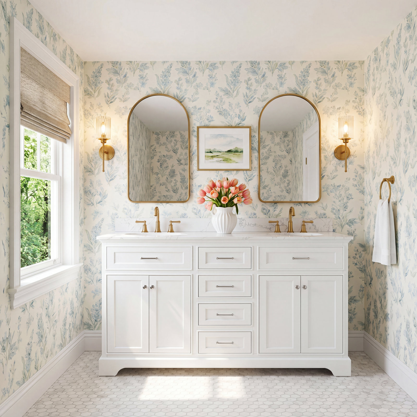 Ronnie 60'' Double Bathroom Vanity, White, Engineered Marble