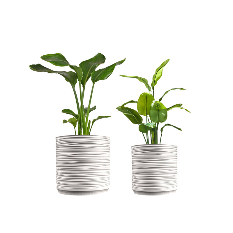 Flo MidCentury Modern Indoor Ripple Eco-Friendly 3D Printed Planters with Drainage (Set of 2), Chalk