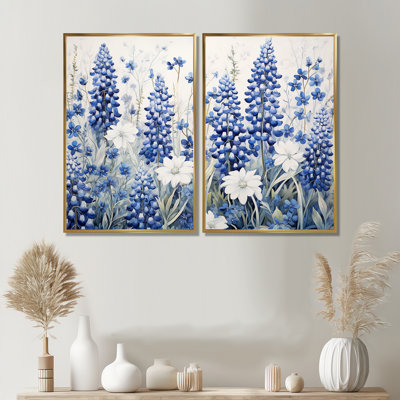 Blue Bonnets Tranquility I - Floral Blue Bonnets, art mural 2 panneaux