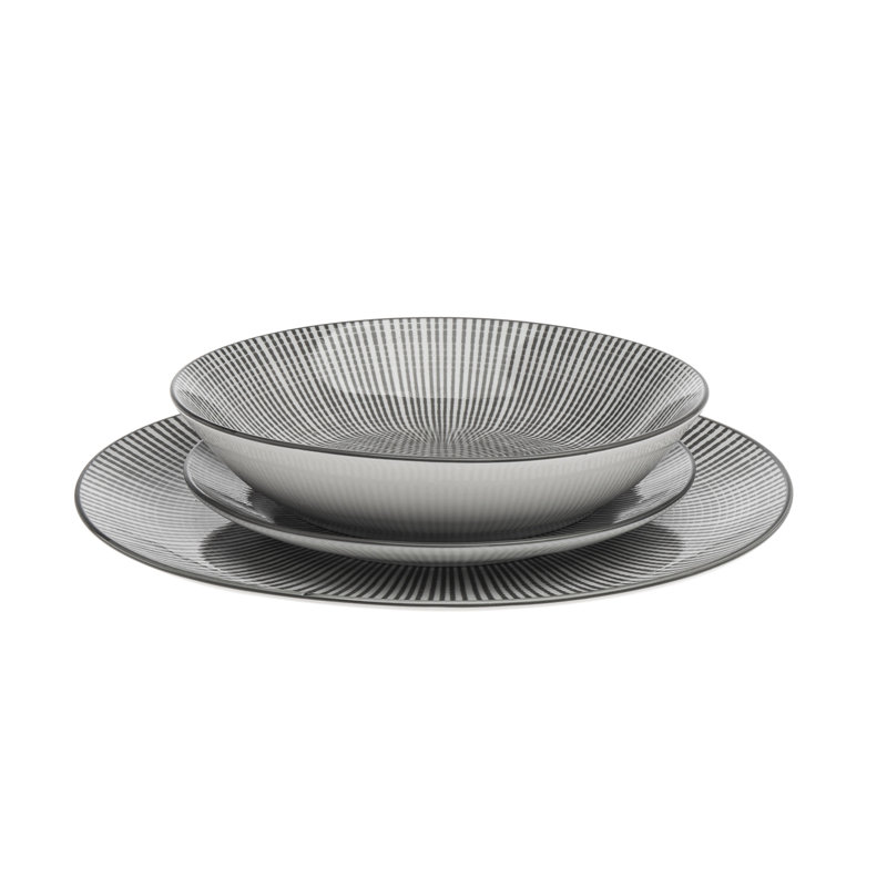 Service de table en porcelaine 12 pièces Inlustris Hawthorne, Gris