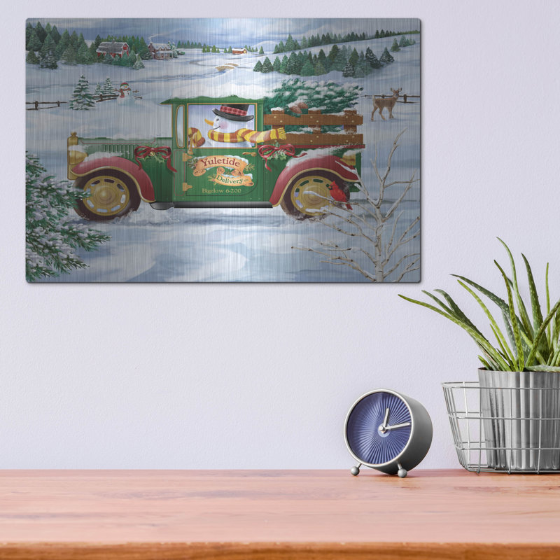 «Snowman Livraison» par Bigelow, illustrations en métal, H 12 po x l 16 po