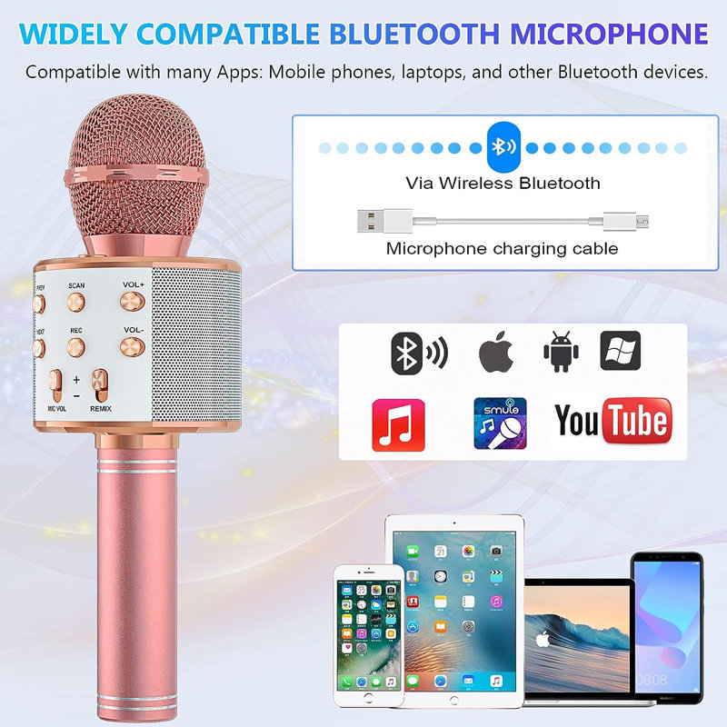 Bluetooth Karaoke Microphone , Rose Gold
