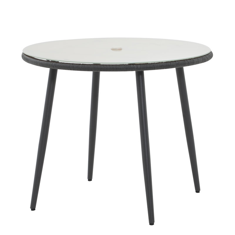 Johnella Round 35.4'' Outdoor Dining Table, Beige, Black