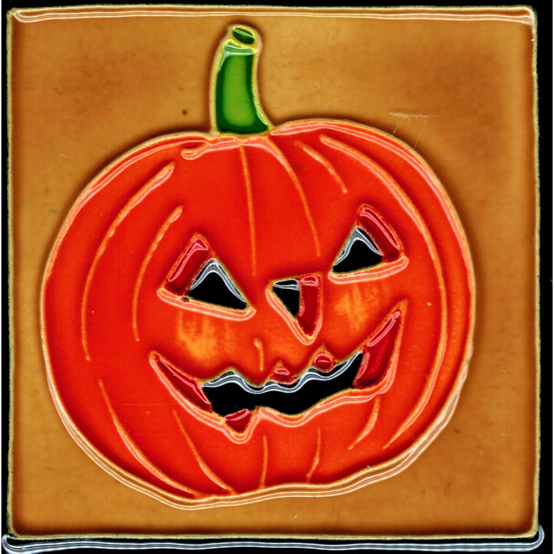 Sous-verre 4 x 4 po Citrouille d'Halloween avec fond brun