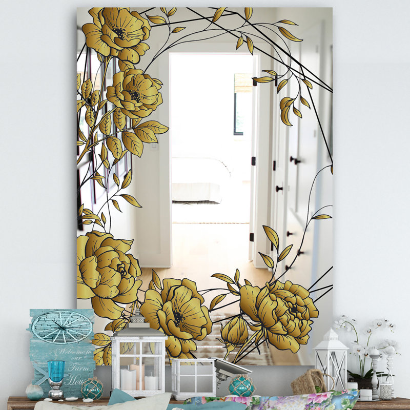 Botanical Blooming Traditional Bathroom/Vanity Mirror, 39.4" H x 29.5" W