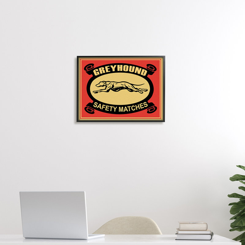 Publicité rétro «Greyhound Safety Matches Yellow Red», Giclée encadrée noir minuit, H 16 po x l 20 po