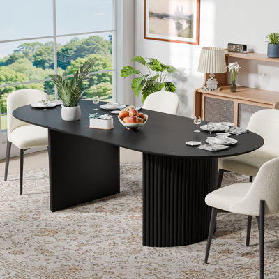 Fohoren Oval Dining Pedestal Kitchen Table And Chairs Set