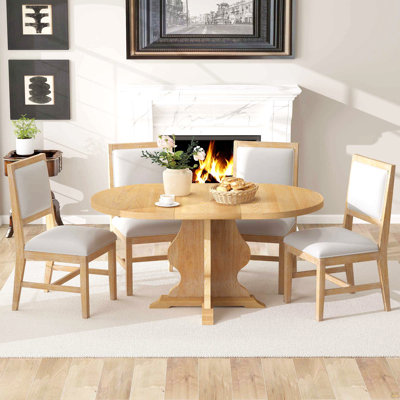 Ensemble de table de salle à manger 5 pièces avec 4 chaises rembourrées Farmhouse