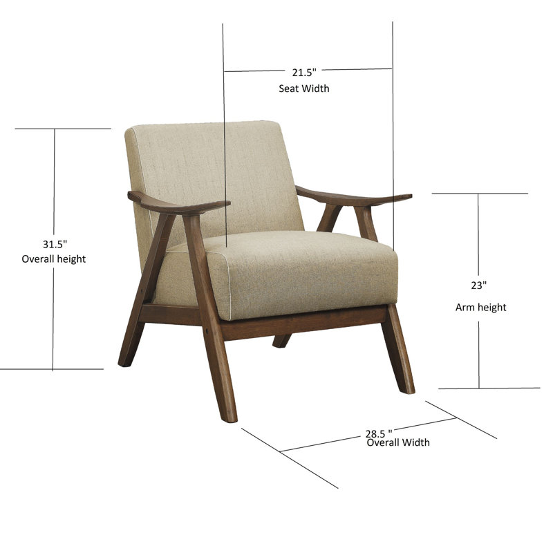 Ayzlee Upholstered Armchair, Fabric Accent Chair with Cushion Back, Retro Cushion Armchair with Solid Wood Arms and Legs for Living Room Home Office