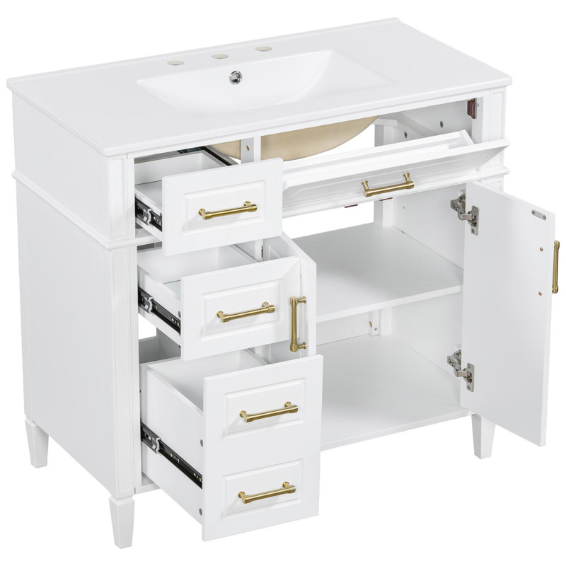 Meuble-lavabo avec poignées en métal doré, Blanc