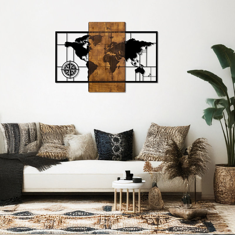 Wood & Metal Decorative Geography Map Wall Decor