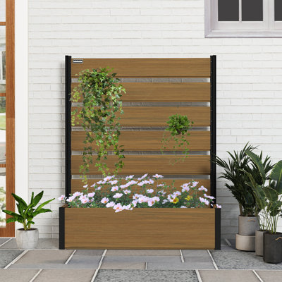 Planter Box With Trellis, Vertical Garden Bed With Aluminum Frame & Composite Wood Panel（With Bottom Panel）