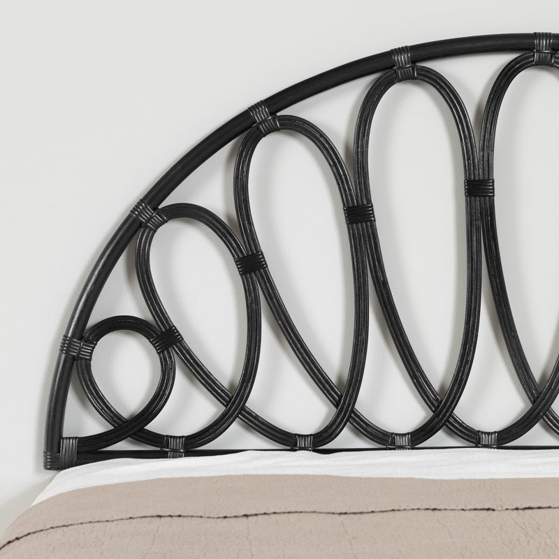 Full Black Rattan Wall-Mounted Panel Headboard