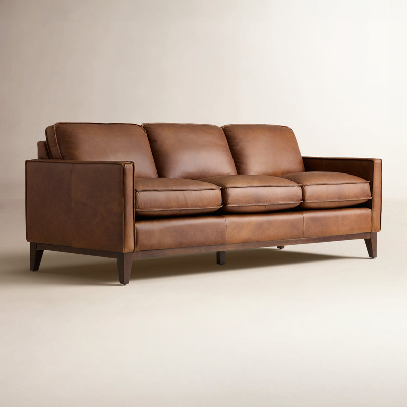 Canapé en cuir 85 po Cascades, Cuir véritable moka