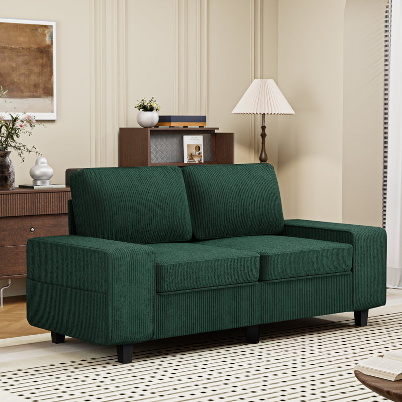 Canapé rembourré avec rangement, Vert, H 34,2 po x l 29 po x P 70,9 po