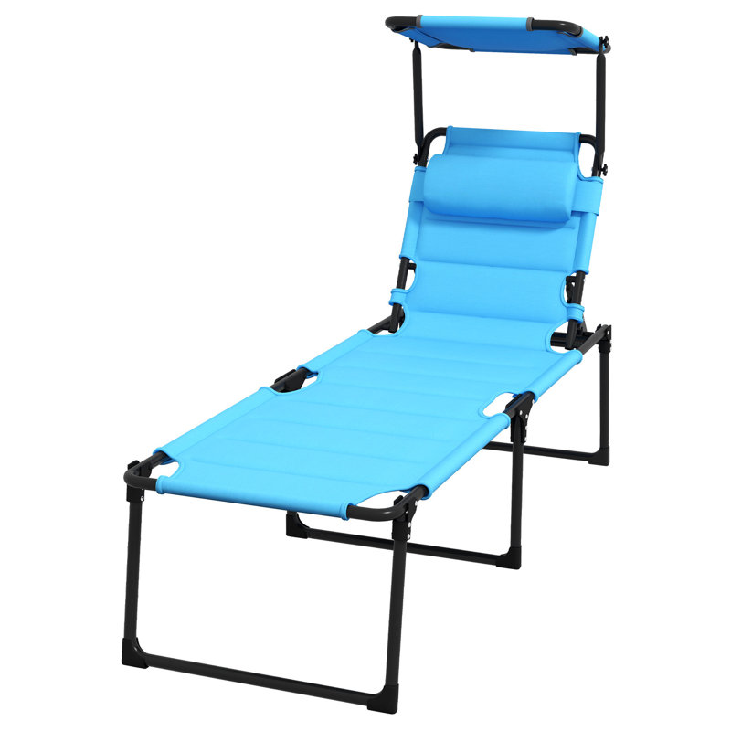 Blue Camping Hiking Beach Lounge Chair - 4-Level Adjustable , Folding, With Sunshade & Pillow Folding Chaise For Outdoor Comfort