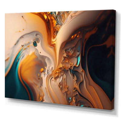 «Yellow and Green Fluid Abstractions II», art mural abstrait à l'encre liquide