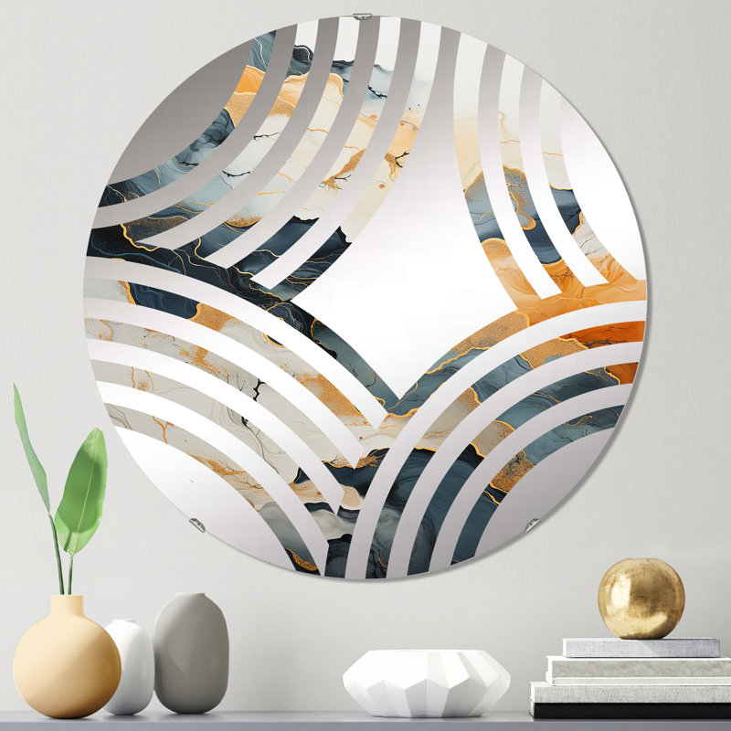 Miroir décoratif abstrait abstrait orange et bleu River II - Baptist Fan | Rond, 23,6 po x 23,6 po