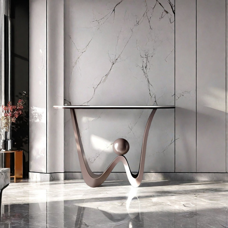 Console Modern Minimalist Art Design, Or rose, H 33,46 po x l 39,37 po x P 13,78 po