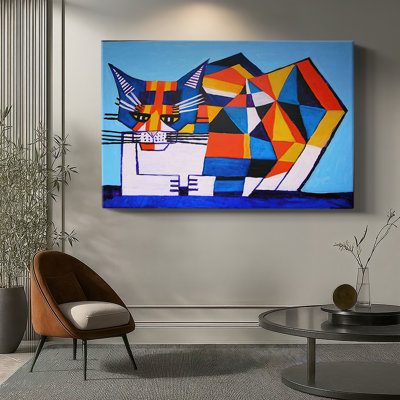 Unknown / Contemporary "Geometric Cat (Pop Art / Cubist Style)" - Museum Quality Gallery Wrapped Canvas Wall Art