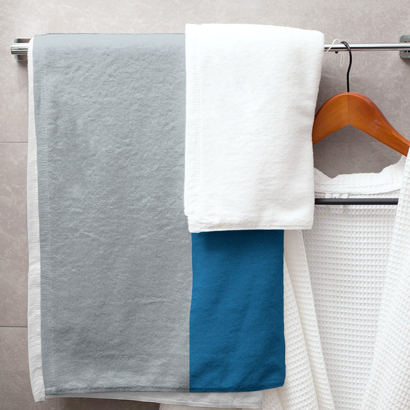 Cotton Blend Lightweight Bath Towel, Silver/Blue/White