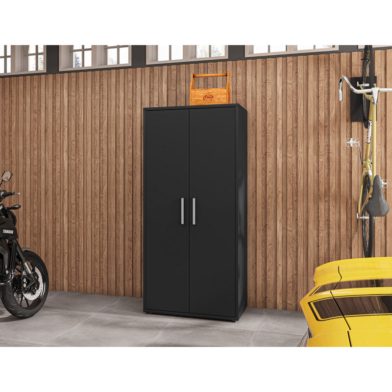 Eiffel 35" Modern Garage Storage Cabinet Set with Adjustable Shelves in Black, Black