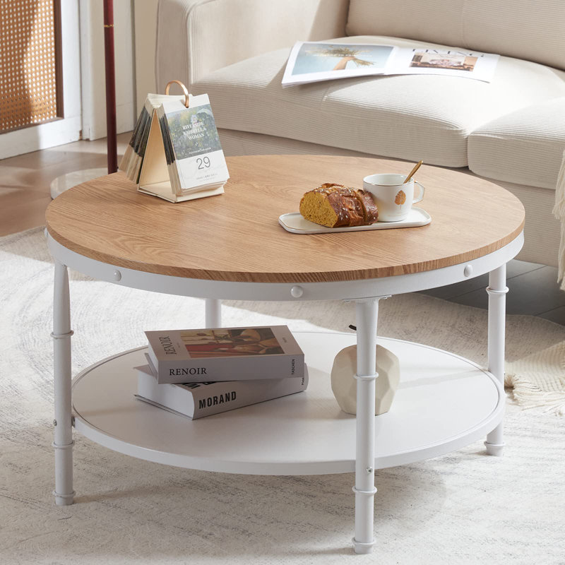 31.5" Round Farmhouse Coffee Table, Natural Wood