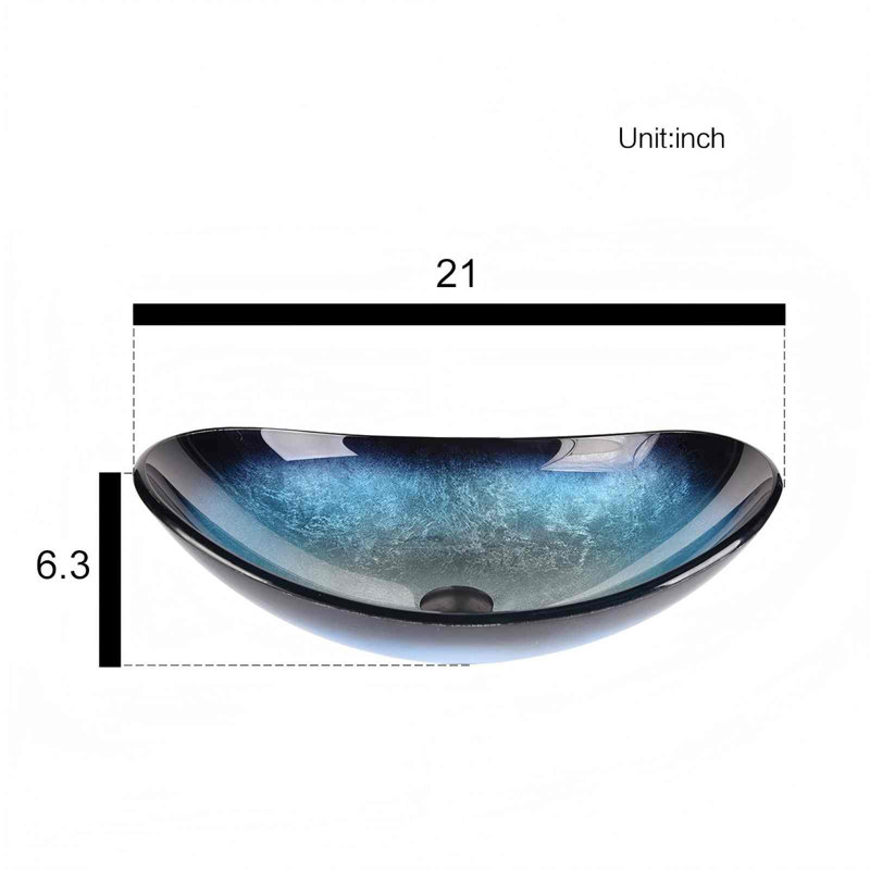 Wade Logan® Beyo 21'' Tempered Glass Oval Bathroom Sink with Faucet, Blue, Black