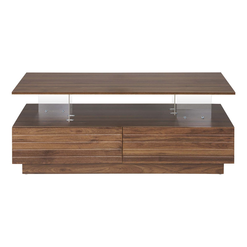 Table basse moderne à 2 tiroirs avec lumières DEL modernes, Noyer