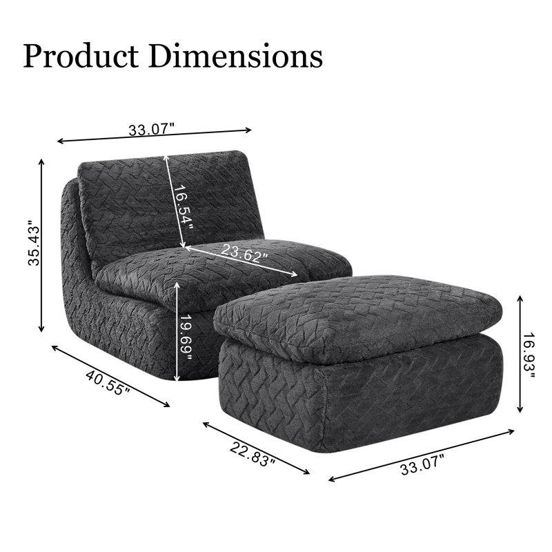 Fauteuil à billes rembourré en velours côtelé avec repose-pieds, Velours côtelé noir