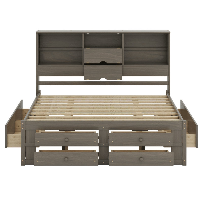 Platform Bed With Storage Headboard, Gray