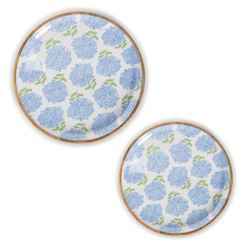 Ensemble de 2 plateaux en bois faits à la main Hydrangea