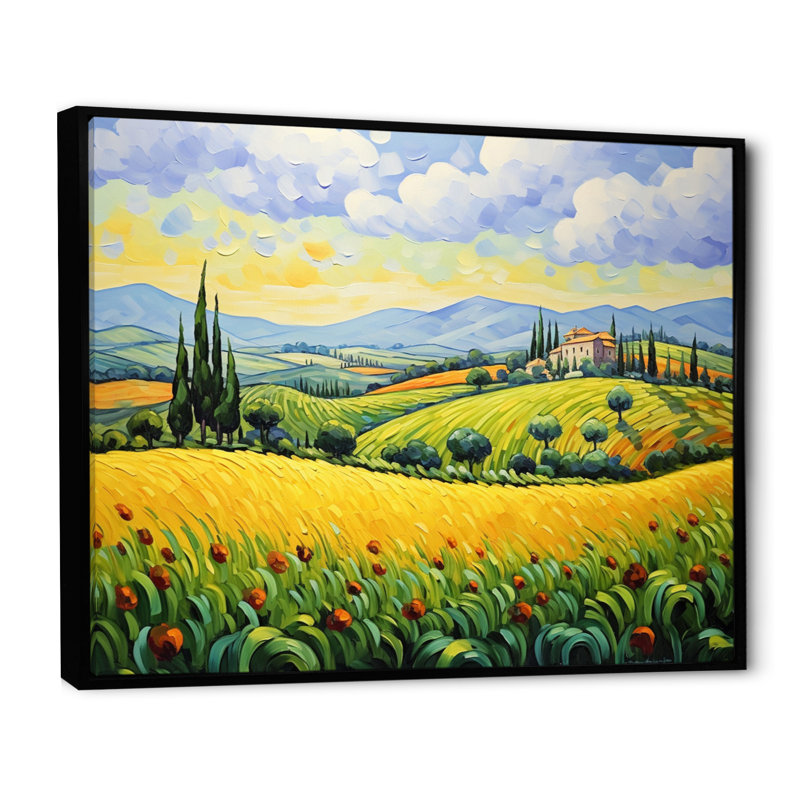Vangogh Rolling Hills II - Vangogh, art encadré, Cadre flottant noir, H 34 po x l 44 po x P 1,5 po