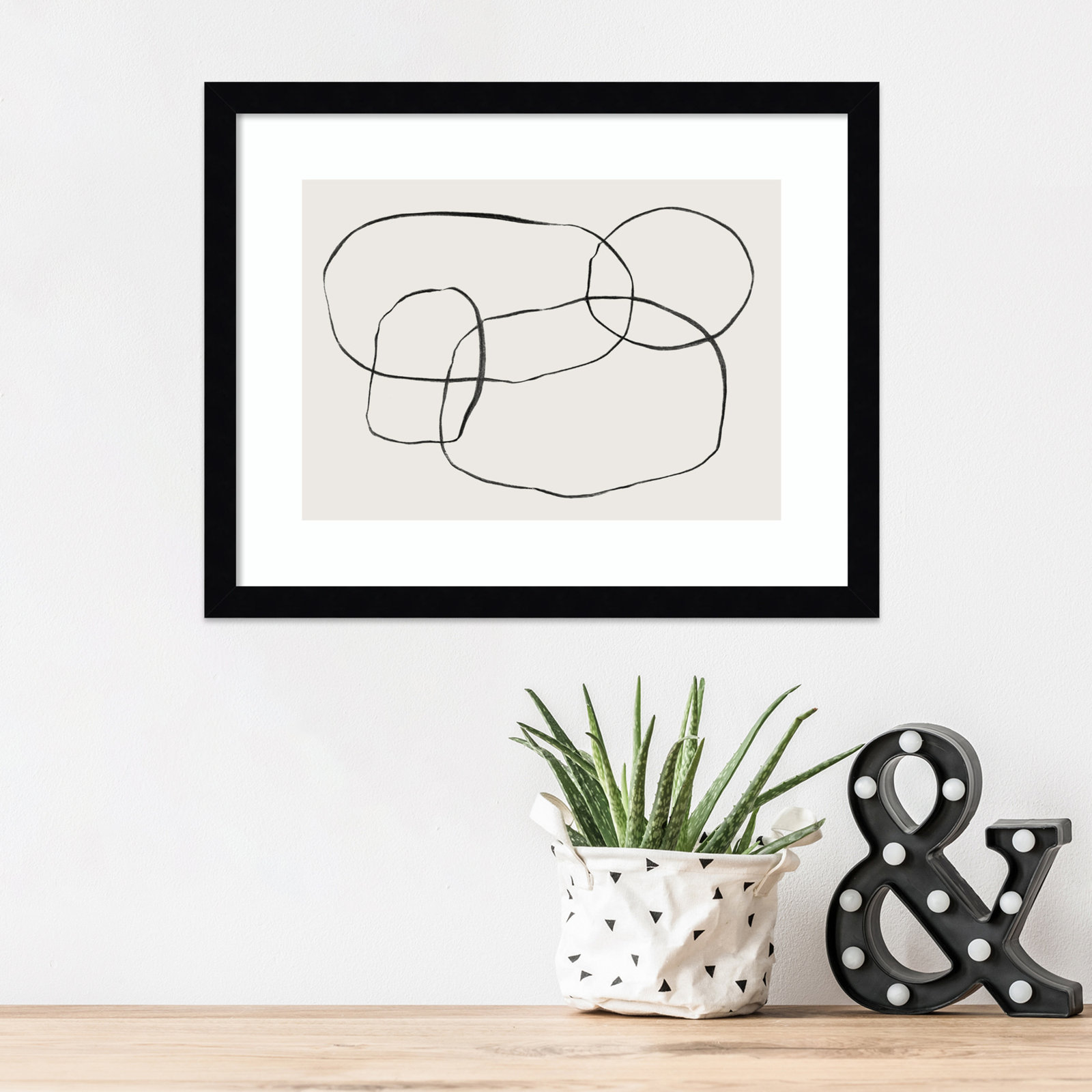 871 Modern Circles by Teju Reval, 19" H x 25" W, Noir Black Framed